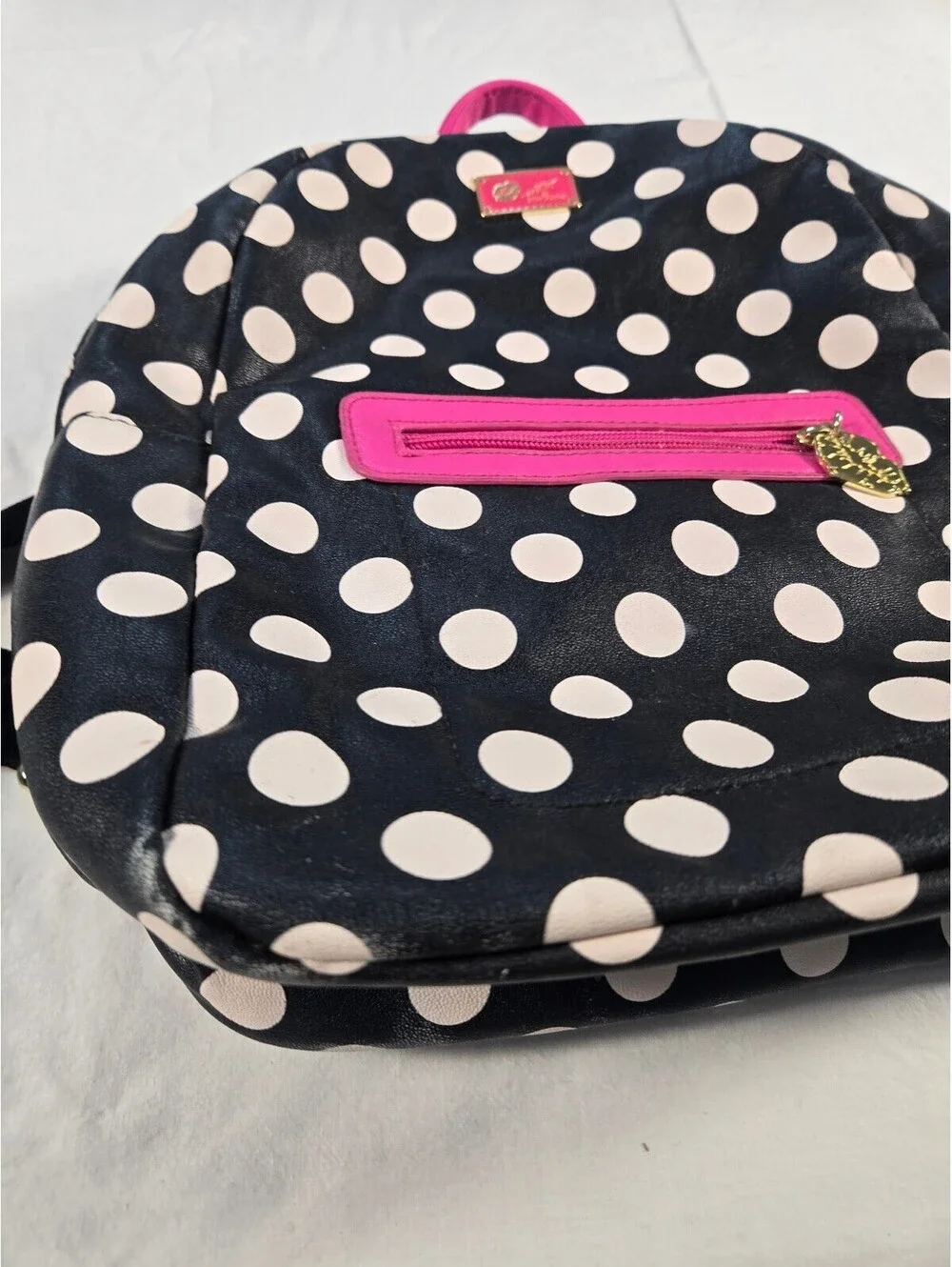 Betsey Johnson Polka Dot Mini Backpack Pink Trim Goth Retro